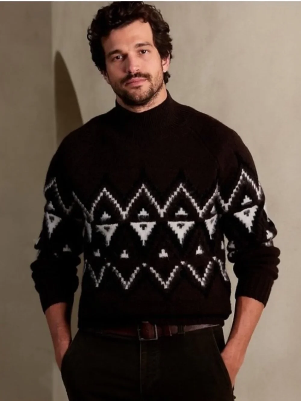 Banana Republic Como Fair Isle Sweater Men’s Size Medium Brown